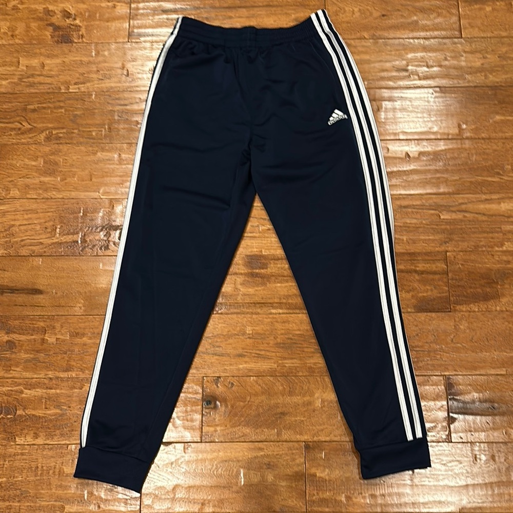 Adidas Kids Dark Blue Joggers with White Stripes